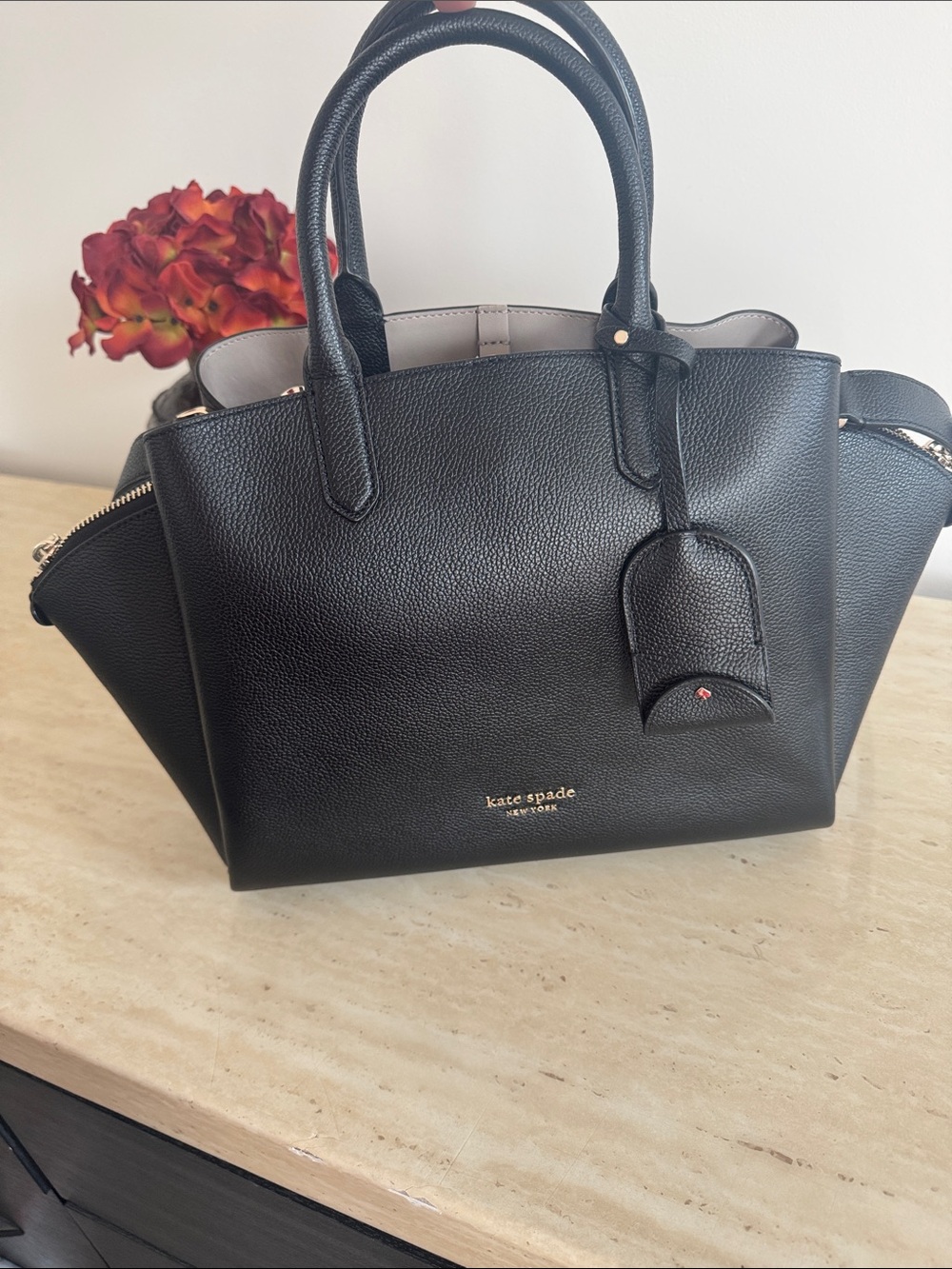 kate spade Black Pebbled Leather Satchel with Top Handles